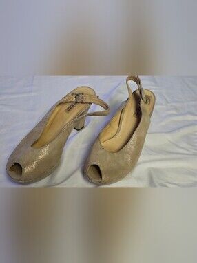 Paul Green München Shimmer Taupe Peep Toe Slingback Pumps Size 5
